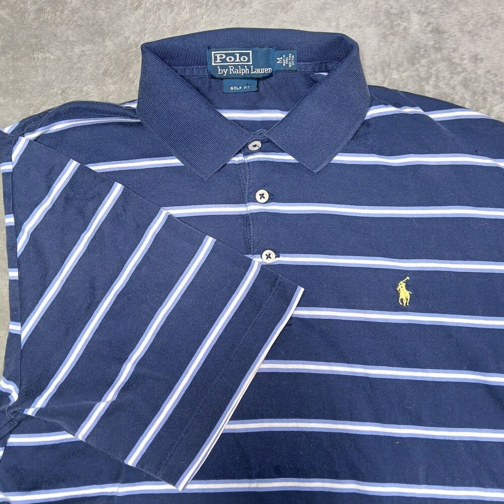 Polo Ralph Lauren Golf Shirt M Blue Striped Pima Cotton Metropolitan-Explorer M